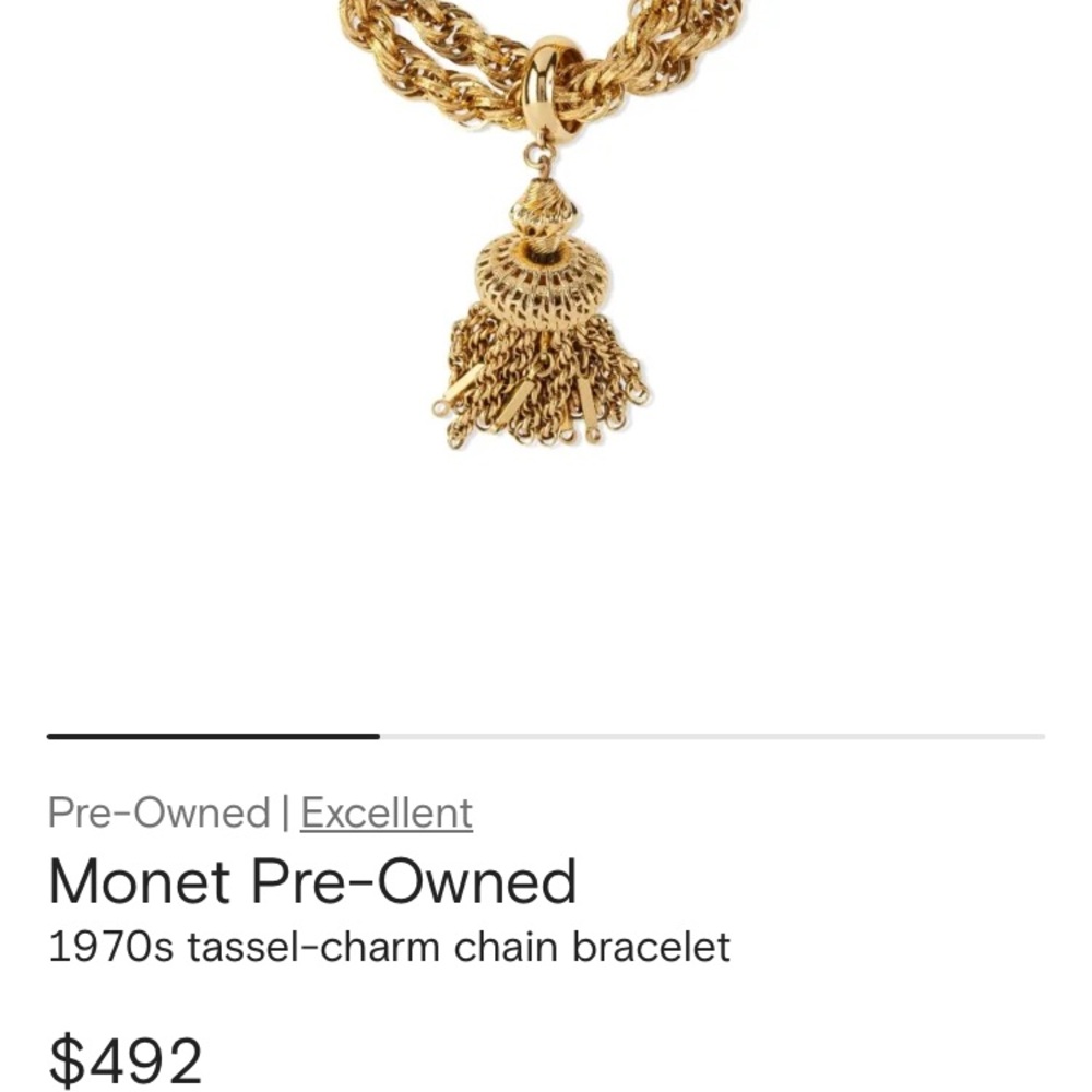 VTG Monet Gold Plated Chunky Twisted Double Chain Bracelet Tassel Charm - Picture 3 of 4